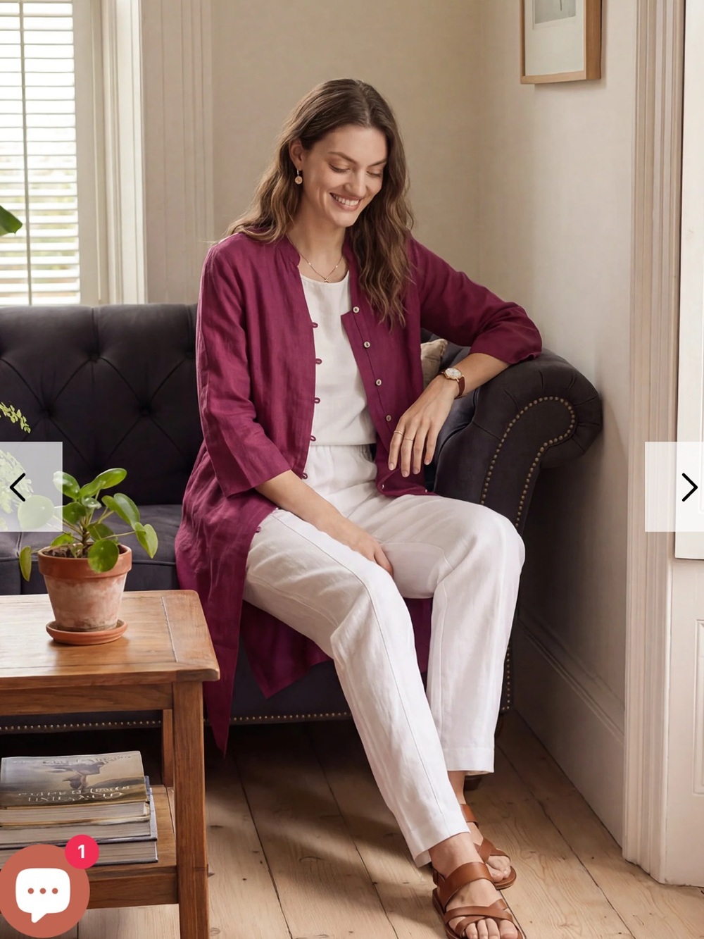 Lintico Women’s 100% Linen Hand Button Front Long Tunic Lagenlook Top - Picture 2 of 7